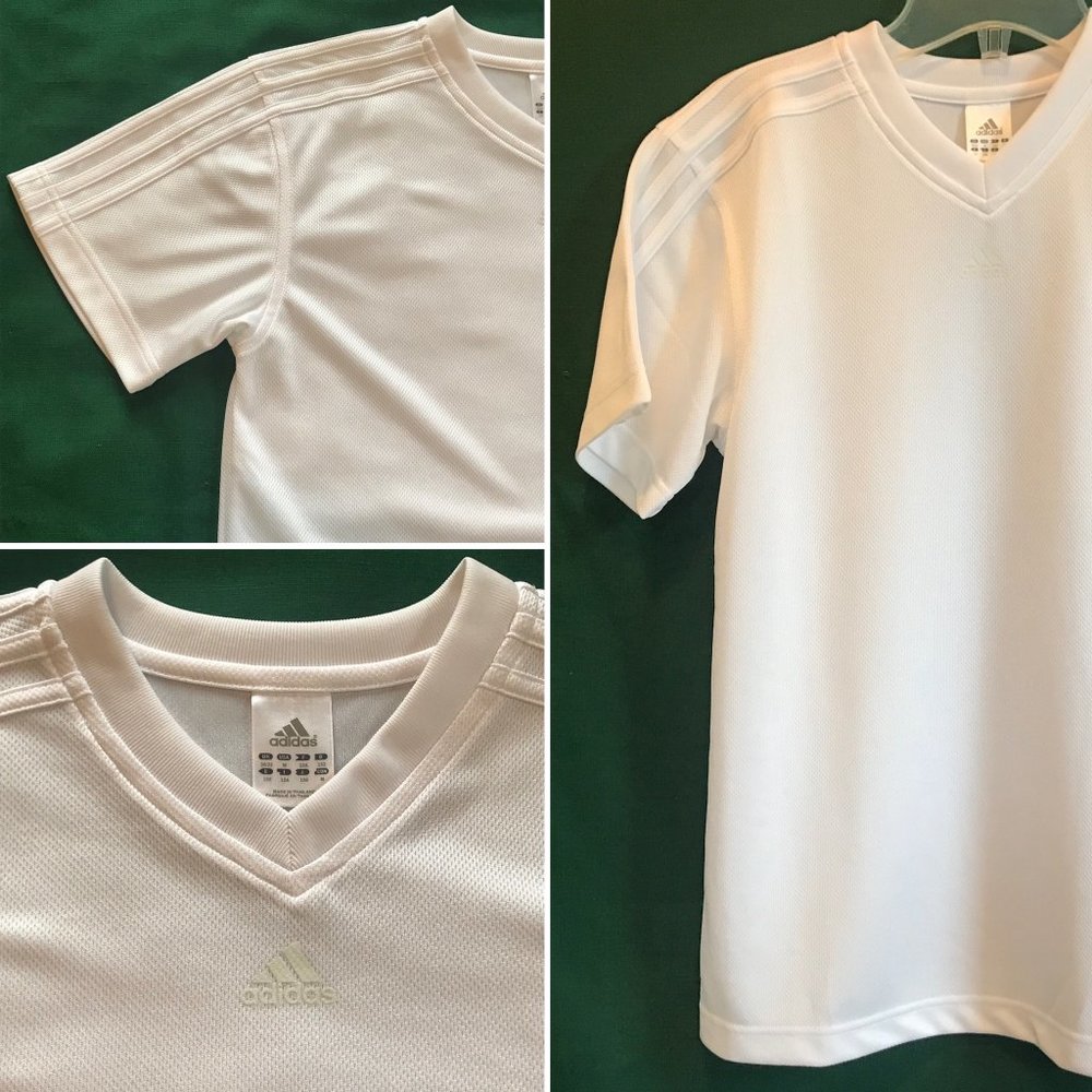 Adidas Three Stripe Athletic Jersey 2004 White M V-Neck Short Sleeve EUC